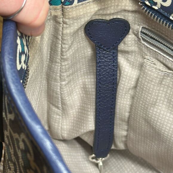 Brighton Renata Blue Medallion Tote Shoulder Bag Handbag Purse Coated Canvas - Picture 9 of 12